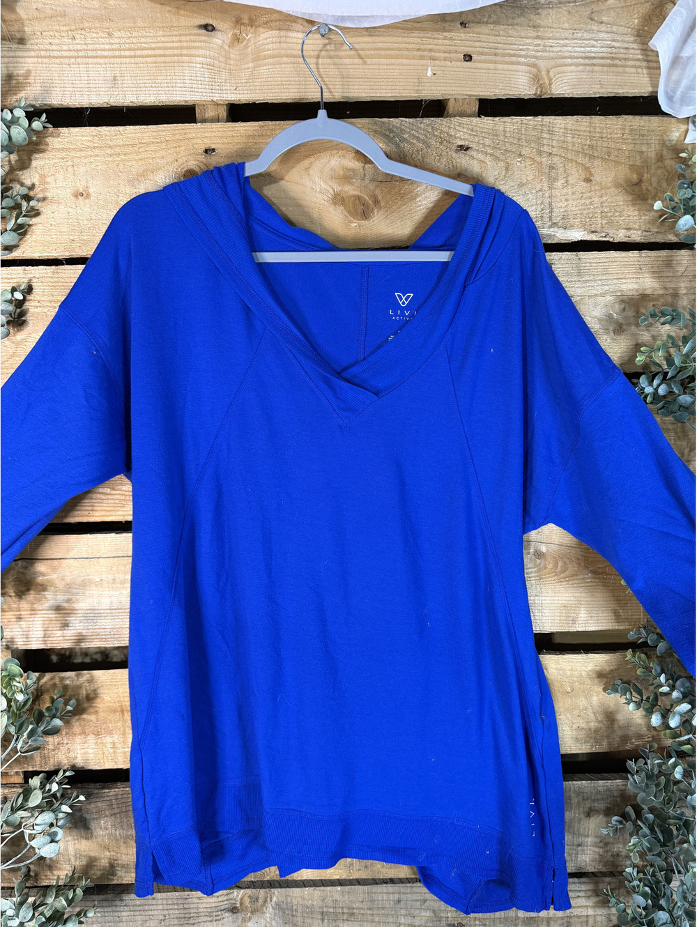 LIVI Active Blue Long Sleeve Hooded V-Neck/sweatshirt Top Size 14/16